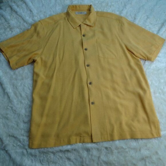 Tommy Bahamas Yellow Full Button Silk Shirt Large - Picture 1 of 5